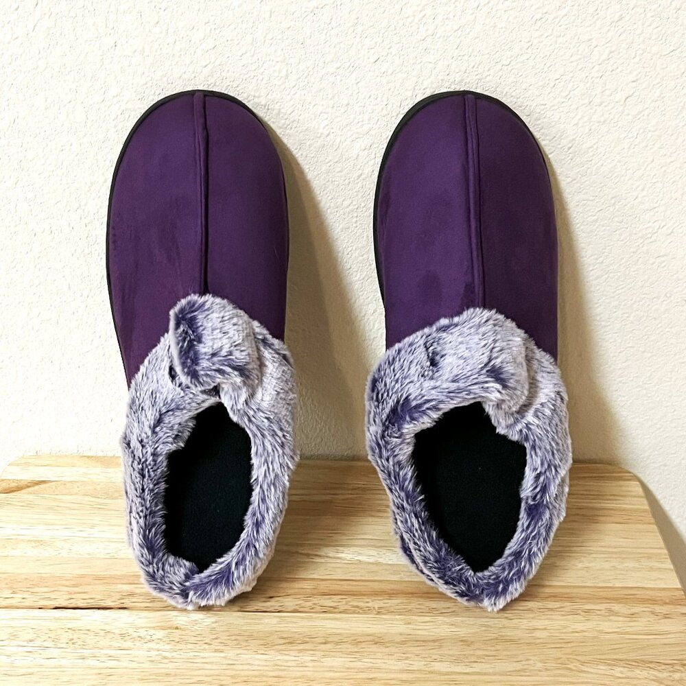 Fluffy Plush Cozy Women's Purple Slip-on Non-slip Slippers with Flat Sole